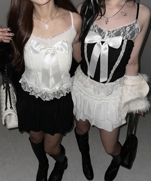 me+em select(ミームセレクト)の「※※【 3color 】フロントサテンリボンレースキャミビスチェ / front satin ribbon lace cami bustier(キャミソール・レディース・ホワイト×ブラック/ブラック/ホワイト・FREE)」の6枚目の写真