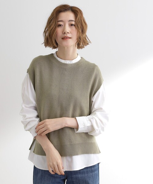 grove（グローブ）の「ニットベスト×シャツセット（その他トップス・レディース・オリーブ/ブラック/グレー・03/02/01/05/04）」の3枚目の写真