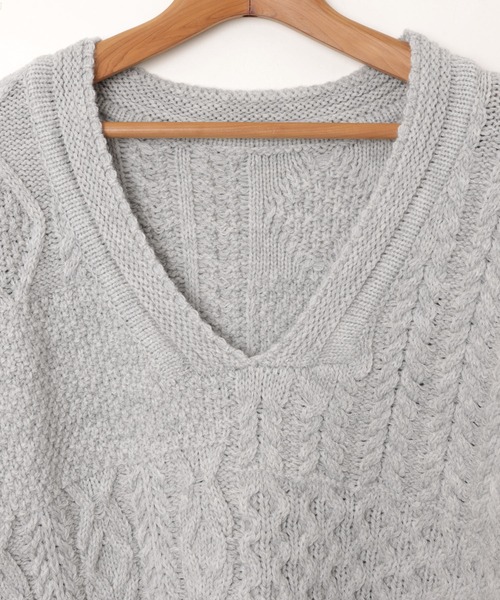 セール】ケーブル編みオーバーサイズニットトップス（ニット/セーター