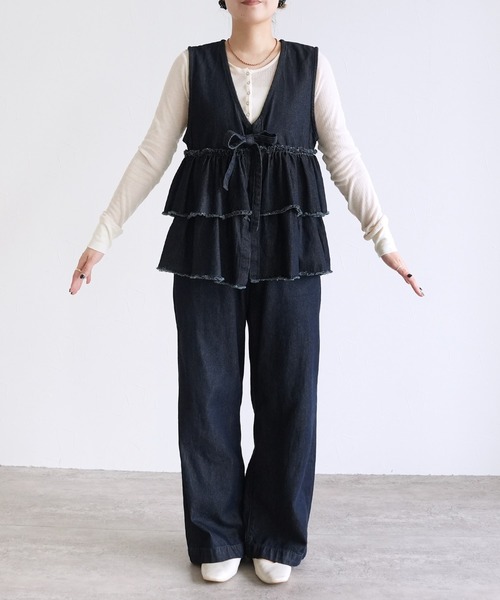 reca（レカ）の「フリルティアードデニムベスト（ベスト・レディース・ネイビー・M）」の11枚目の写真