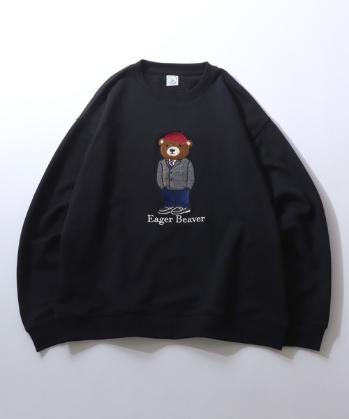 セール】Bear Embroidery Sweat Shirt/クマ刺繍 オーバーサイズ