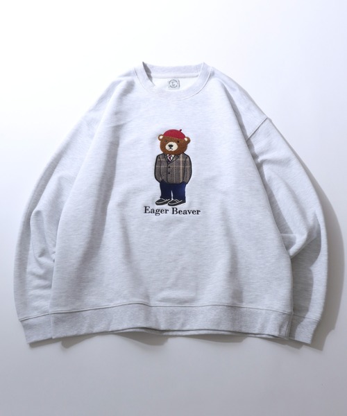 セール】Bear Embroidery Sweat Shirt/クマ刺繍 オーバーサイズ