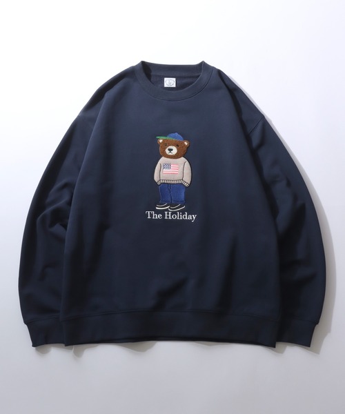 セール】Bear Embroidery Sweat Shirt/クマ刺繍 オーバーサイズ