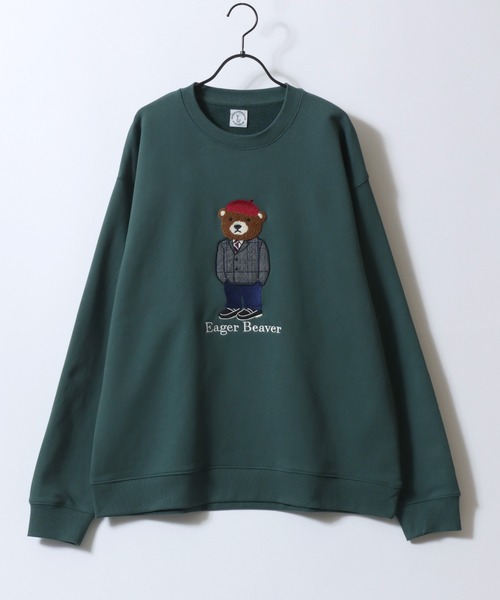 セール】Bear Embroidery Sweat Shirt/クマ刺繍 オーバーサイズ