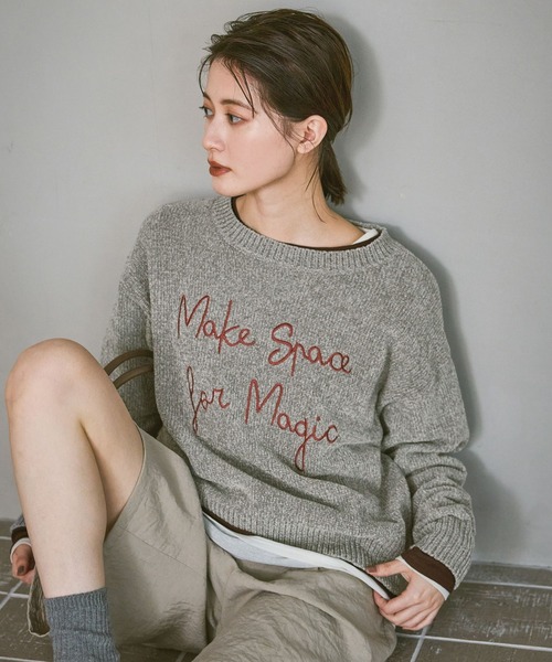 モール刺繍ロゴニットプルオーバー / 600358（ニット/セーター