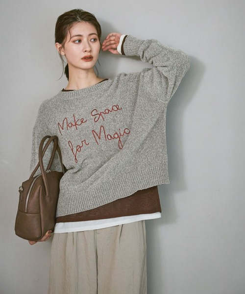 モール刺繍ロゴニットプルオーバー / 600358（ニット/セーター