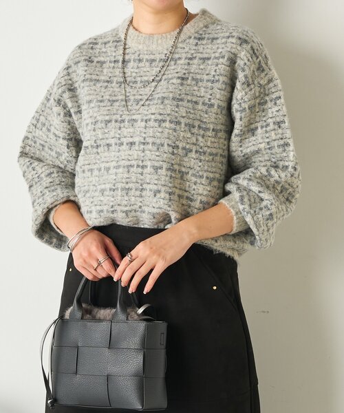 Jena espace merveilleux（ジェナ　エスパスメルヴェイユ）の「格子ジャガードクルーニット（ニット/セーター・レディース・ベージュ/ピンク/グレー・FREE）」の8枚目の写真