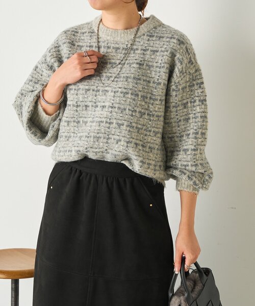 Jena espace merveilleux（ジェナ　エスパスメルヴェイユ）の「格子ジャガードクルーニット（ニット/セーター・レディース・ベージュ/ピンク/グレー・FREE）」の9枚目の写真