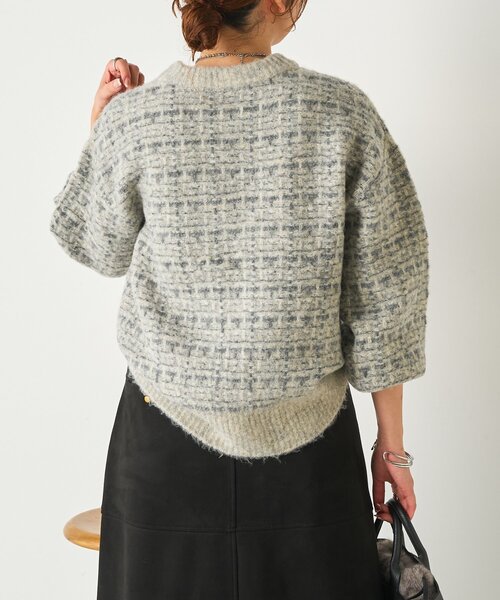 Jena espace merveilleux（ジェナ　エスパスメルヴェイユ）の「格子ジャガードクルーニット（ニット/セーター・レディース・ベージュ/ピンク/グレー・FREE）」の10枚目の写真