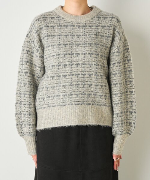 Jena espace merveilleux（ジェナ　エスパスメルヴェイユ）の「格子ジャガードクルーニット（ニット/セーター・レディース・ベージュ/ピンク/グレー・FREE）」の12枚目の写真