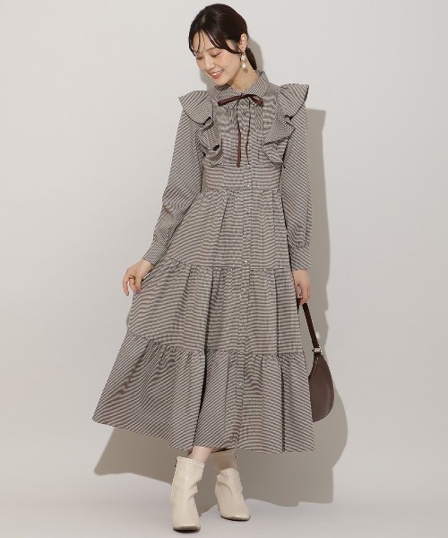 WILLSELECTION（ウィルセレクション）の「リボンタイティアードシャツワンピース（ワンピース・レディース・ブラウン系その他/チャコールグレー/ブラック系その他・FREE）」の3枚目の写真