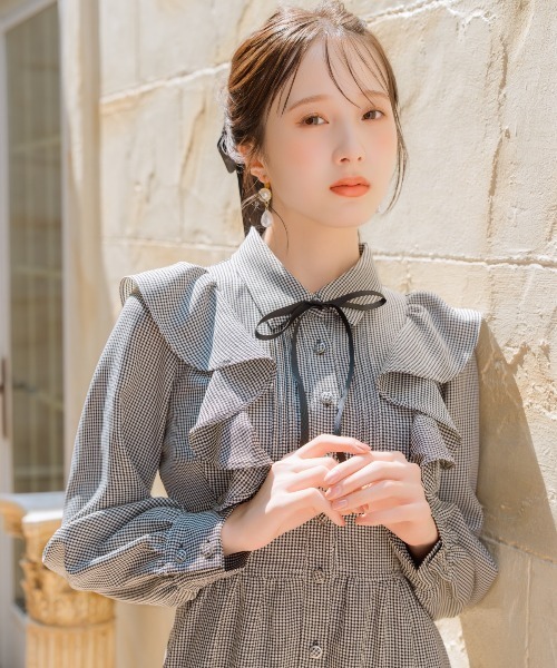 WILLSELECTION（ウィルセレクション）の「リボンタイティアードシャツワンピース（ワンピース・レディース・ブラウン系その他/チャコールグレー/ブラック系その他・FREE）」の6枚目の写真