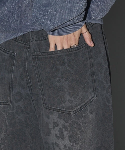 セール】ヴィンテージライクレオパードセミワイドカーブデニムパンツ