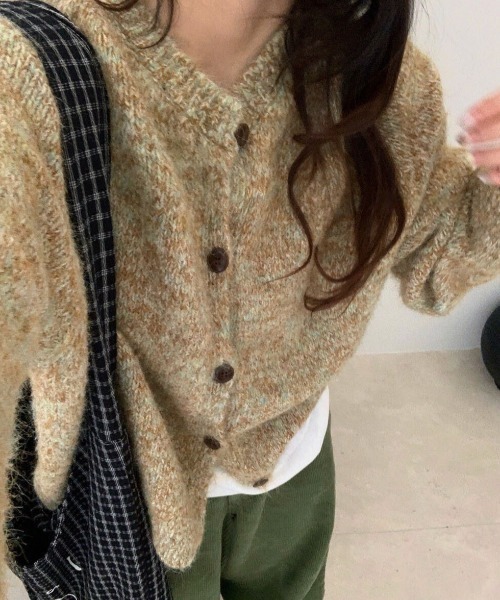 Dream garden(ドリームガーデン)の「ノーカラー モールヤーンミックス ニットカーディガン(Tシャツ/カットソー・レディース・パープル/アッシュブラウン/ブルー・FREE)」の2枚目の写真