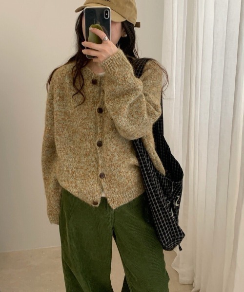 Dream garden(ドリームガーデン)の「ノーカラー モールヤーンミックス ニットカーディガン(Tシャツ/カットソー・レディース・パープル/アッシュブラウン/ブルー・FREE)」の5枚目の写真
