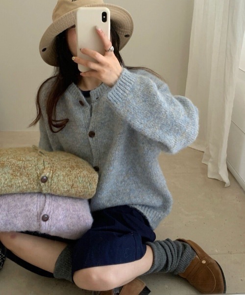 Dream garden(ドリームガーデン)の「ノーカラー モールヤーンミックス ニットカーディガン(Tシャツ/カットソー・レディース・パープル/アッシュブラウン/ブルー・FREE)」の7枚目の写真