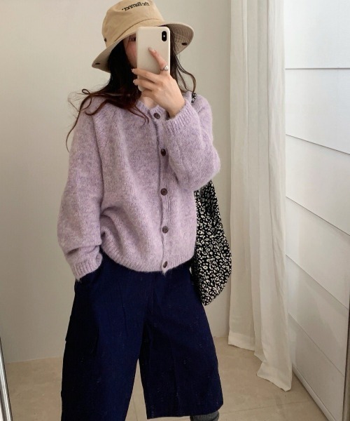 Dream garden(ドリームガーデン)の「ノーカラー モールヤーンミックス ニットカーディガン(Tシャツ/カットソー・レディース・パープル/アッシュブラウン/ブルー・FREE)」の10枚目の写真