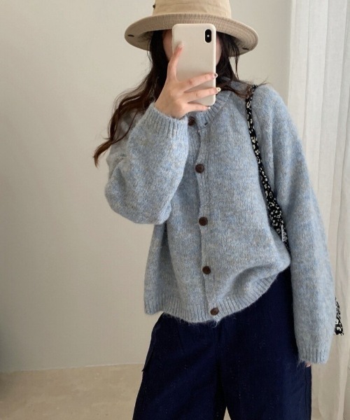 Dream garden(ドリームガーデン)の「ノーカラー モールヤーンミックス ニットカーディガン(Tシャツ/カットソー・レディース・パープル/アッシュブラウン/ブルー・FREE)」の8枚目の写真
