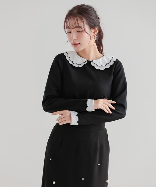 刺繍ダブルカラーレイヤードロングスリーブトップス（その他トップス