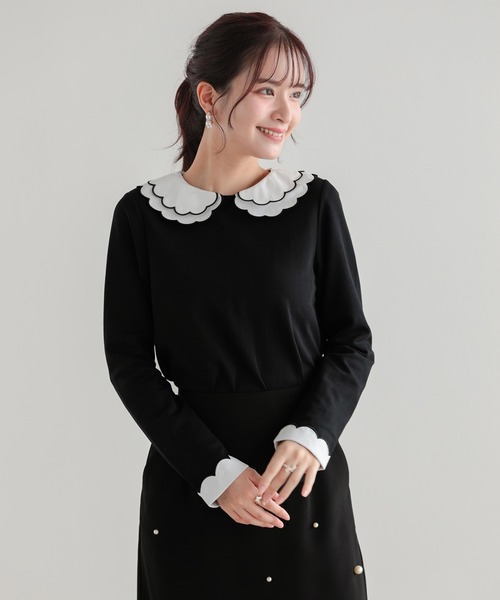 刺繍ダブルカラーレイヤードロングスリーブトップス（その他トップス