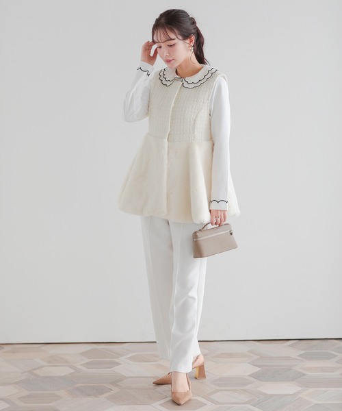 刺繍ダブルカラーレイヤードロングスリーブトップス（その他トップス