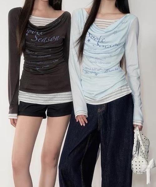 FUNdaysion（ファンデイション）の「プリントレイヤード風トップス（Tシャツ/カットソー・レディース・ライトブルー/ダークグレー・M）」の11枚目の写真