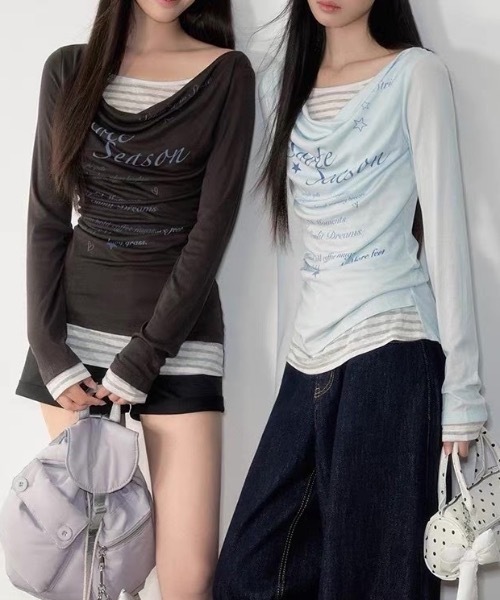 FUNdaysion（ファンデイション）の「プリントレイヤード風トップス（Tシャツ/カットソー・レディース・ライトブルー/ダークグレー・M）」の13枚目の写真