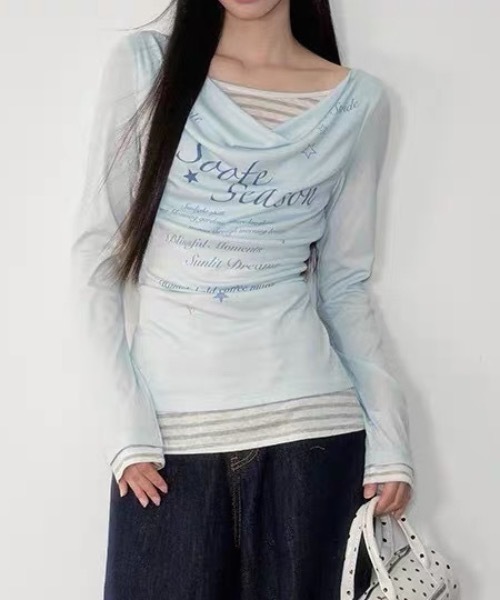 FUNdaysion（ファンデイション）の「プリントレイヤード風トップス（Tシャツ/カットソー・レディース・ライトブルー/ダークグレー・M）」の14枚目の写真