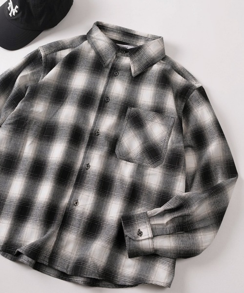 SlashDate(スラッシュデイト)の「【83】 クロップド ソフト フランネル チェックシャツ/ショート丈/短丈(シャツ/ブラウス・メンズ・チャコールグレー/ブラック/ネイビー/ホワイト/ブラウン/グリーン/レッド・M/L/XL)」の2枚目の写真