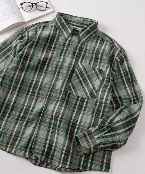セール】【83】 クロップド ソフト フランネル チェックシャツ