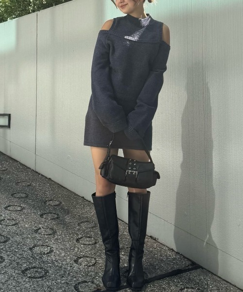 SLY（スライ）の「LAYERED 2P OP レイヤード ツーピー ワンピース 秋服 冬服（セットアップ・レディース・ブラック/ネイビー/杢グレー・1/2）」の22枚目の写真