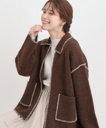 Cutie Blonde | 配色ステッチがポイント 襟付きジップニットカーディガン(カーディガン/ボレロ)