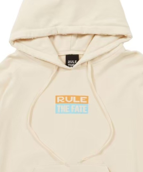 RULE THE FATE(ルールザフェイト)の「RTF BOXLOGO DAMAGE SWEAT HOODIE/ボックスロゴダメージスウェットプフーディー(パーカー・メンズ・ブラック/ベージュ・2/1/0)」の3枚目の写真