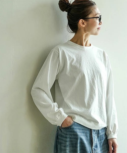 SOLAMONAT(ソラモナ)の「パフ天竺 リブベーシックロンT(Tシャツ/カットソー・レディース・ブラック/ホワイト/杢グレー・M)」の2枚目の写真
