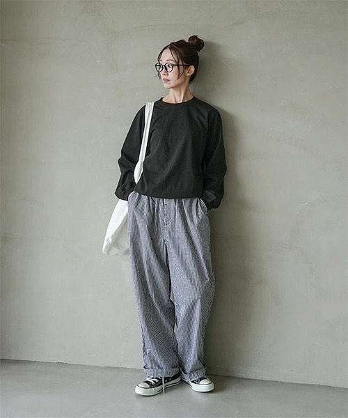 SOLAMONAT(ソラモナ)の「パフ天竺 リブベーシックロンT(Tシャツ/カットソー・レディース・ブラック/ホワイト/杢グレー・M)」の7枚目の写真