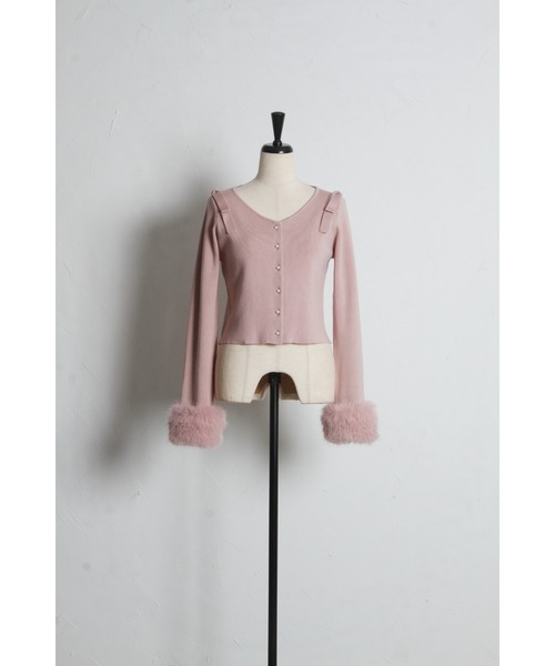 tocco closet(トッコ クローゼット)の「2WAYファー付き肩リボンニットカーディガン(ニット/セーター・レディース・ピンク/オフホワイト/グレー・M)」の4枚目の写真