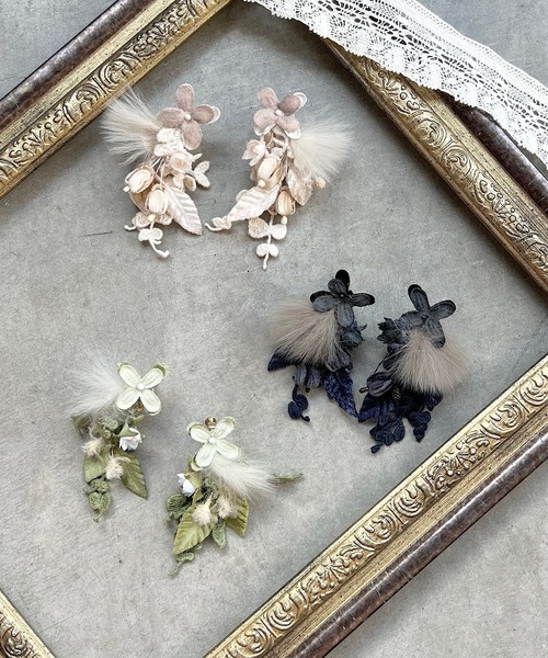 m.soeur（エムスール）の「ファーとライラックのピアス（ピアス（両耳用）・レディース・ブラック/ベージュ/グリーン・FREE）」の10枚目の写真