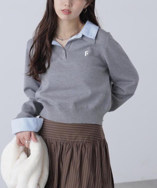FREE'S MART（フリーズマート）の「衿付きレイヤード風ポロニットⅡ（ニット/セーター・レディース・ネイビー/ブラウン/グレー・FREE）」の2枚目の写真