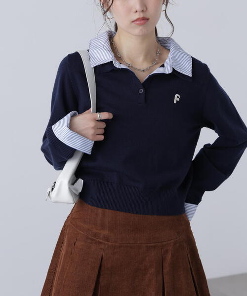 FREE'S MART（フリーズマート）の「衿付きレイヤード風ポロニットⅡ（ニット/セーター・レディース・ネイビー/ブラウン/グレー・FREE）」の21枚目の写真