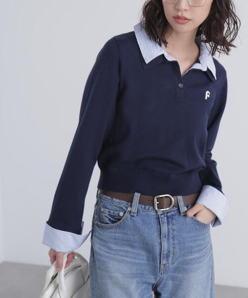 FREE'S MART（フリーズマート）の「衿付きレイヤード風ポロニットⅡ（ニット/セーター・レディース・ネイビー/ブラウン/グレー・FREE）」の14枚目の写真