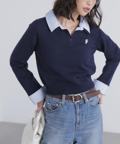 FREE'S MART（フリーズマート）の「衿付きレイヤード風ポロニットⅡ（ニット/セーター・レディース・ネイビー/ブラウン/グレー・FREE）」の12枚目の写真