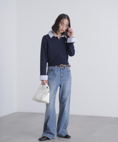 FREE'S MART（フリーズマート）の「衿付きレイヤード風ポロニットⅡ（ニット/セーター・レディース・ネイビー/ブラウン/グレー・FREE）」の10枚目の写真