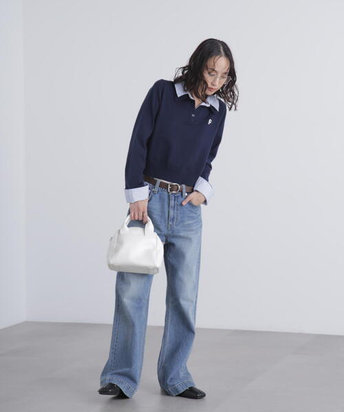 FREE'S MART（フリーズマート）の「衿付きレイヤード風ポロニットⅡ（ニット/セーター・レディース・ネイビー/ブラウン/グレー・FREE）」の7枚目の写真