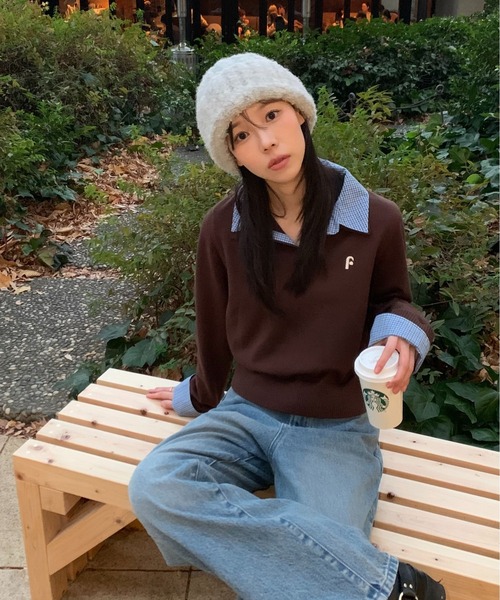 FREE'S MART（フリーズマート）の「衿付きレイヤード風ポロニットⅡ（ニット/セーター・レディース・ネイビー/ブラウン/グレー・FREE）」の5枚目の写真