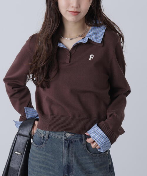 FREE'S MART（フリーズマート）の「衿付きレイヤード風ポロニットⅡ（ニット/セーター・レディース・ネイビー/ブラウン/グレー・FREE）」の6枚目の写真
