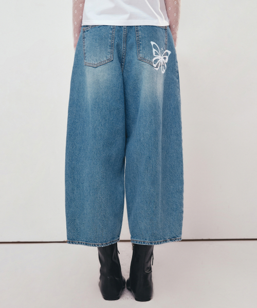 NICOLE BUTTERFLY WASHING DENIM PANTS_BLUE