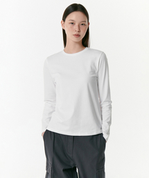 ウィメンズフレキシブルクルーネック長袖Tシャツ[ホワイト]