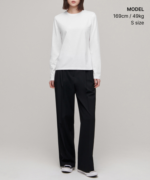 MUSINSA STANDARD WOMAN（ムシンサスタンダードウーマン）の「ウィメンズフレキシブルクルーネック長袖Tシャツ[ホワイト]（Tシャツ/カットソー・レディース・その他・SMALL/MEDIUM/LARGE/X-LARGE/X-SMALL）」の8枚目の写真