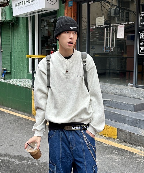 Ressaca（レサーカ）の「オーバーサイズワンポイント刺繍ロゴヘンリーネックスウェット（スウェット・メンズ・チャコール/オフホワイト・L/M/XL）」の15枚目の写真