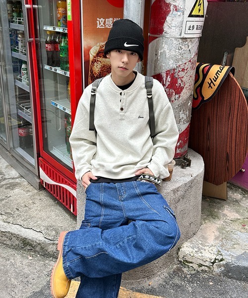 Ressaca（レサーカ）の「オーバーサイズワンポイント刺繍ロゴヘンリーネックスウェット（スウェット・メンズ・チャコール/オフホワイト・L/M/XL）」の14枚目の写真